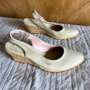 NWOT Viscata Grey Canvas  wedge Sling Back espadrilles size 41